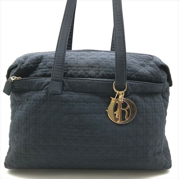 Dior Cannage Nylon Tote Boston Bag Navy