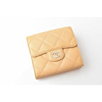 Chanel Wallet 3 Fold Lambskin Beige Silver Hardware — view 2