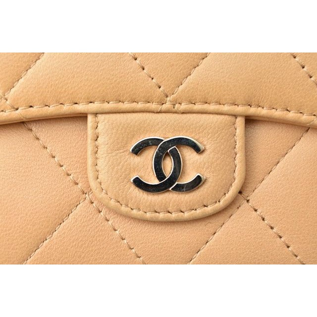 Chanel Wallet 3 Fold Lambskin Beige Silver Hardware — view 3