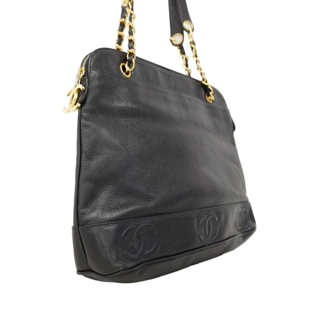 Chanel Shoulder Bag Triple Coco Caviar Leather Black Gold — view 2