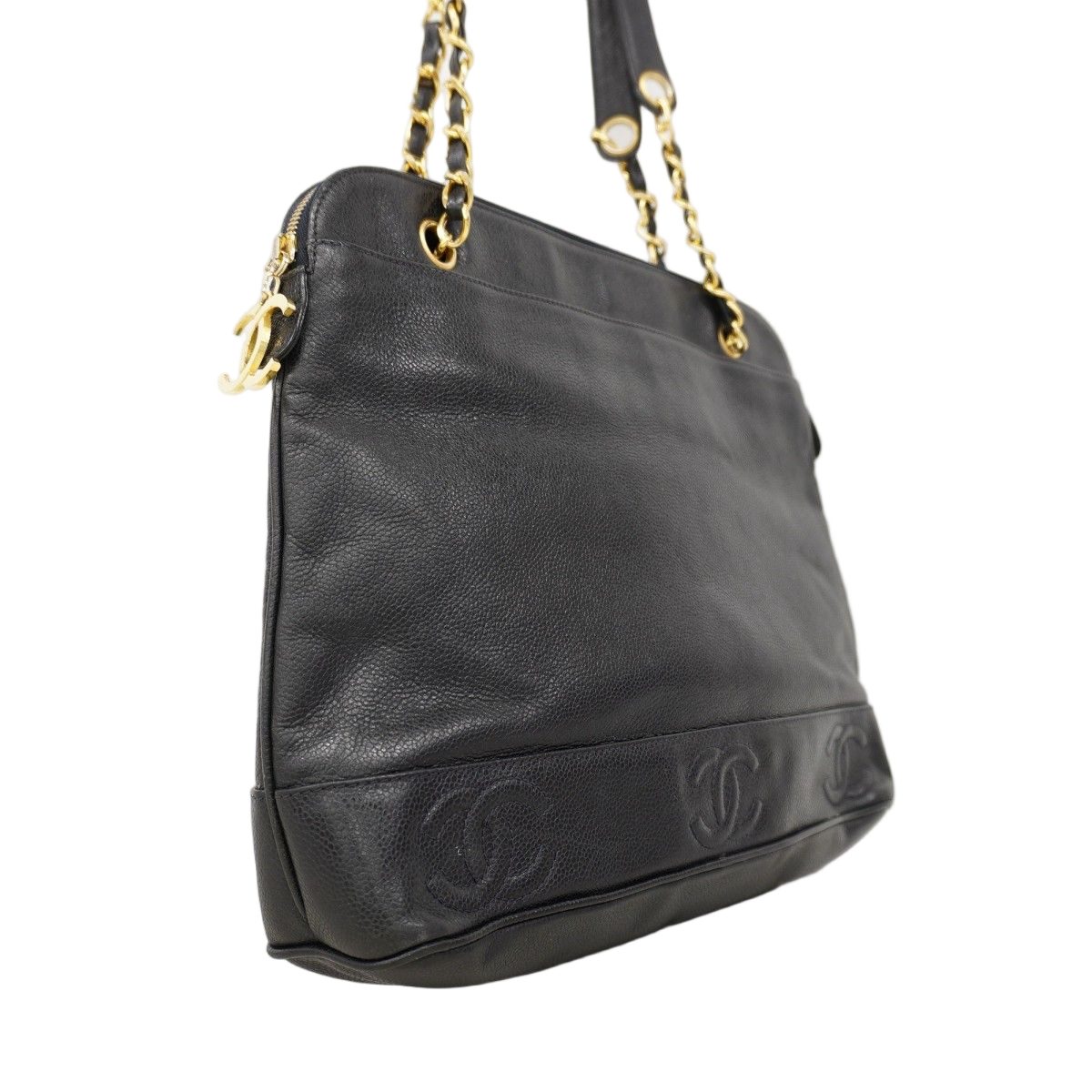 Chanel Shoulder Bag Triple Coco Caviar Leather Black Gold — view 2