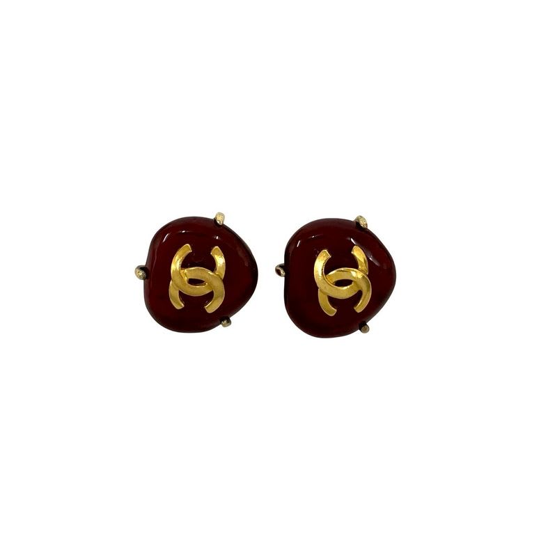 Chanel Coco Mark Motif GP Earrings Ear Cuff Accessory Gold Red 97A — view 6