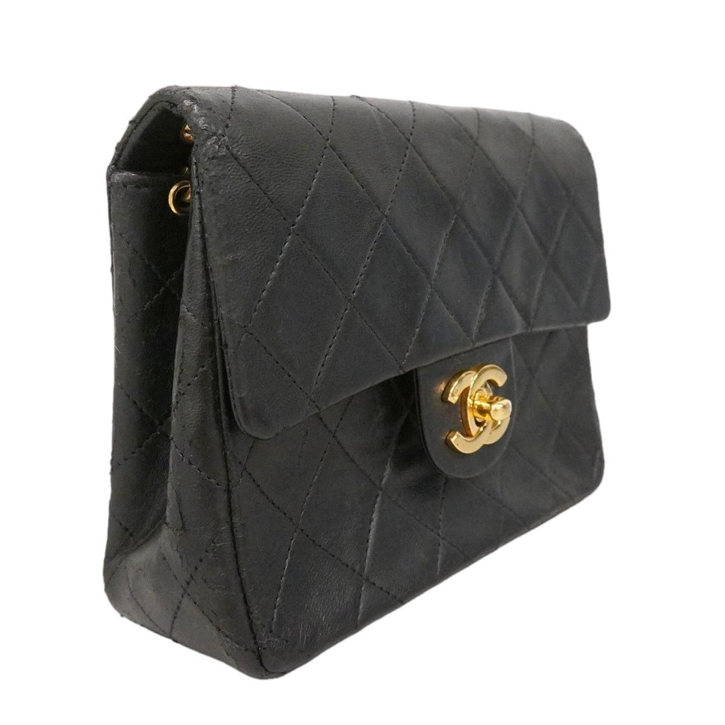 Chanel Shoulder Bag Mini Quilted Lambskin Black Gold — view 2
