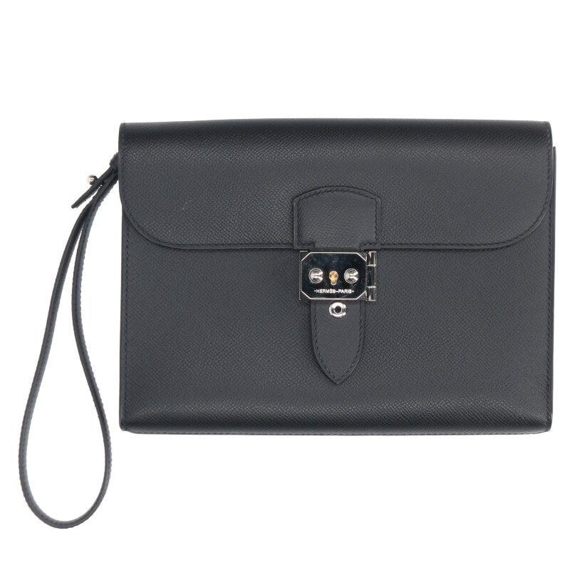 Hermes Sac a Depeches 24 Veau Epsom Black Clutch