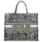 Dior Tote Bag Book Large Cotton Navy Toile de Jouy Reverse Embroidery