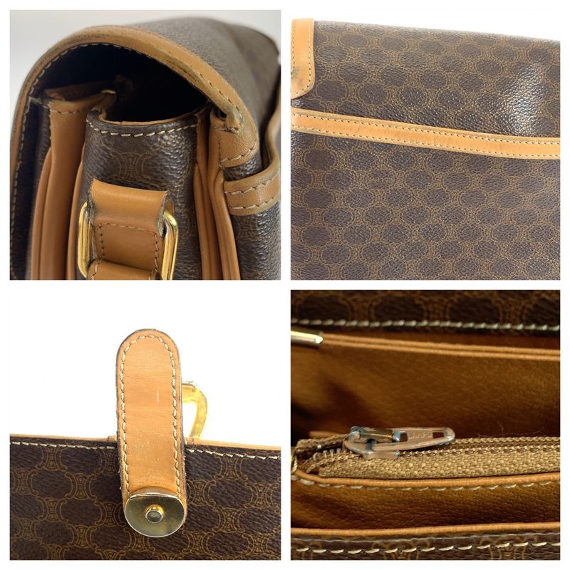 Celine Vintage Macadam Pattern Brown Gold Hardware Leather Crossbody — view 6