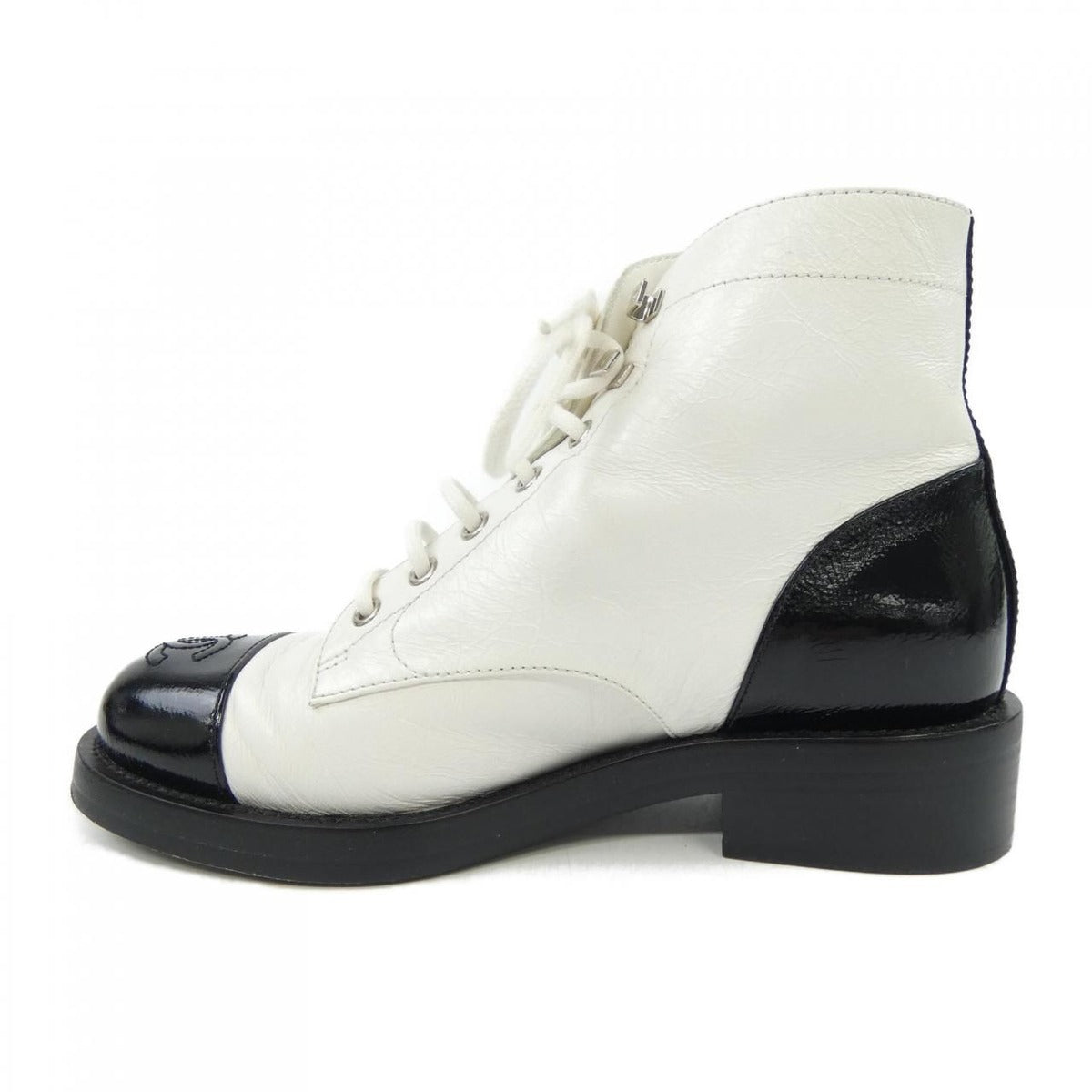 Chanel Lace Up Boots Black White — view 2