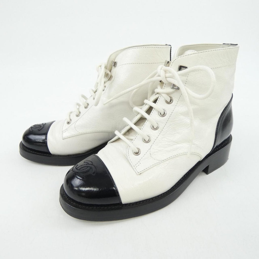 Chanel Lace Up Boots Black White — view 3