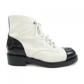 Chanel Lace Up Boots Black White