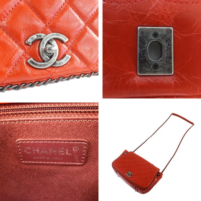 Chanel Quilted Chain Shoulder Red Bag Vintage Silver — view 7