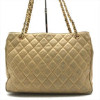 Chanel CC Logo Quilted Lambskin Chain Shoulder Bag Leather Beige — view 3