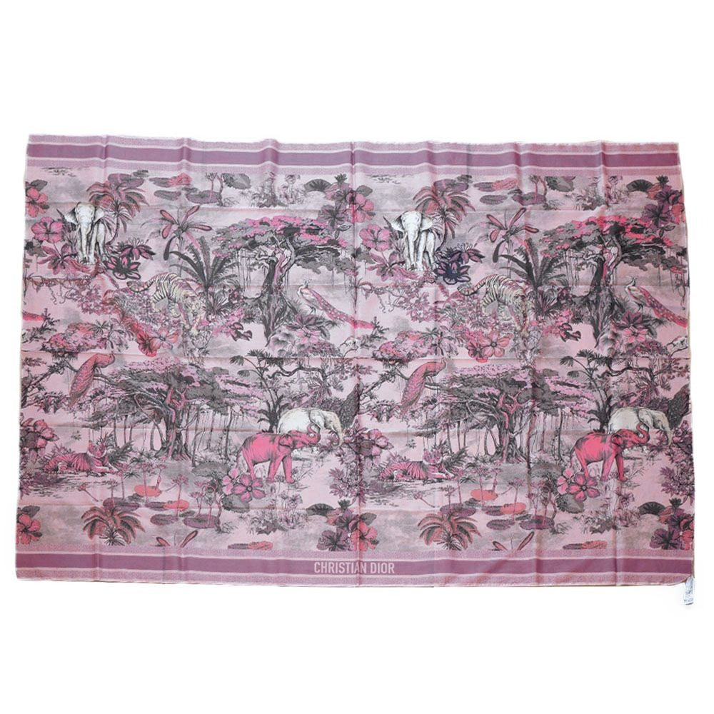 Dior Scarf Shawl Large Elephant Tiger Flower Pink