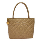 Chanel Medallion Tote Caviar Leather Bag Gold Hardware Beige