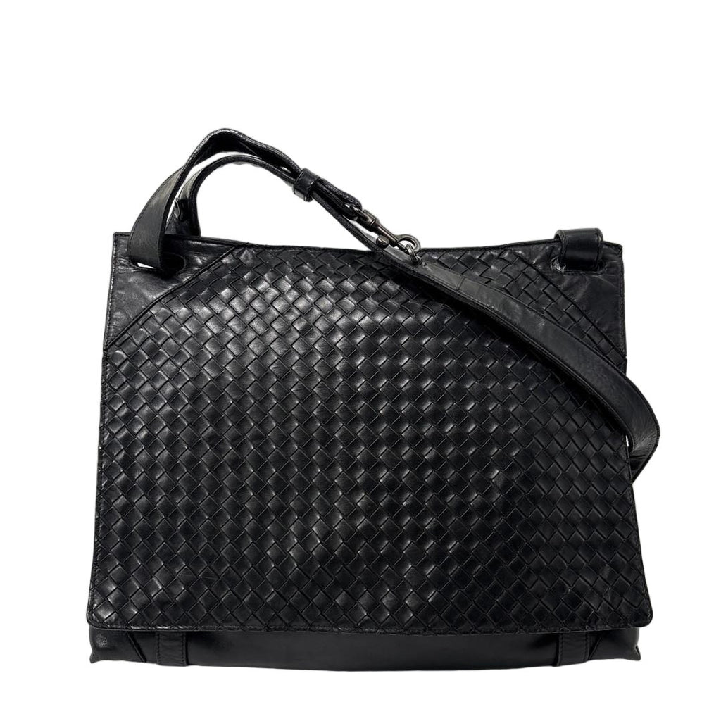 Bottega Veneta Super Shoulder Bag Leather Intrecciato Black