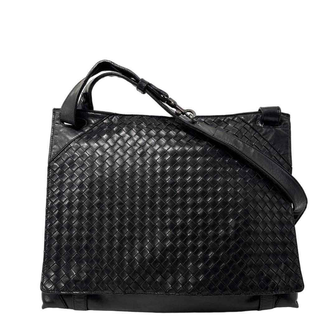 Bottega Veneta Super Shoulder Bag Leather Intrecciato Black