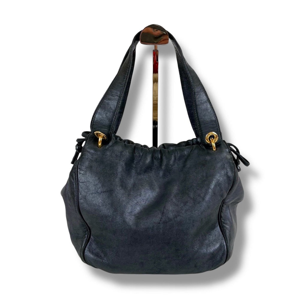 Loewe Drawstring Shape Mini Handbag Anagram Logo Nappa Leather Dark Navy — view 4