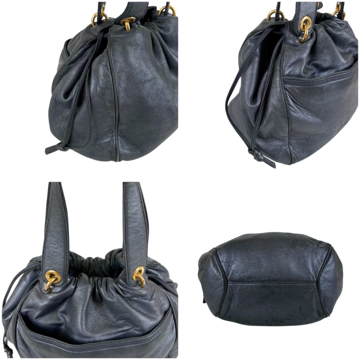 Loewe Drawstring Shape Mini Handbag Anagram Logo Nappa Leather Dark Navy — view 5