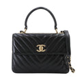 Chanel Trendy CC Chevron V-stitch 2-Way Hand Chain Shoulder Bag Leather Black