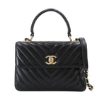 Chanel Trendy CC Chevron V-stitch 2-Way Hand Chain Shoulder Bag Leather Black