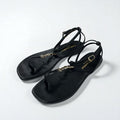 Saint Laurent Cassandra Sandals Shoes Leather Black Gold YSL Hardware Strap