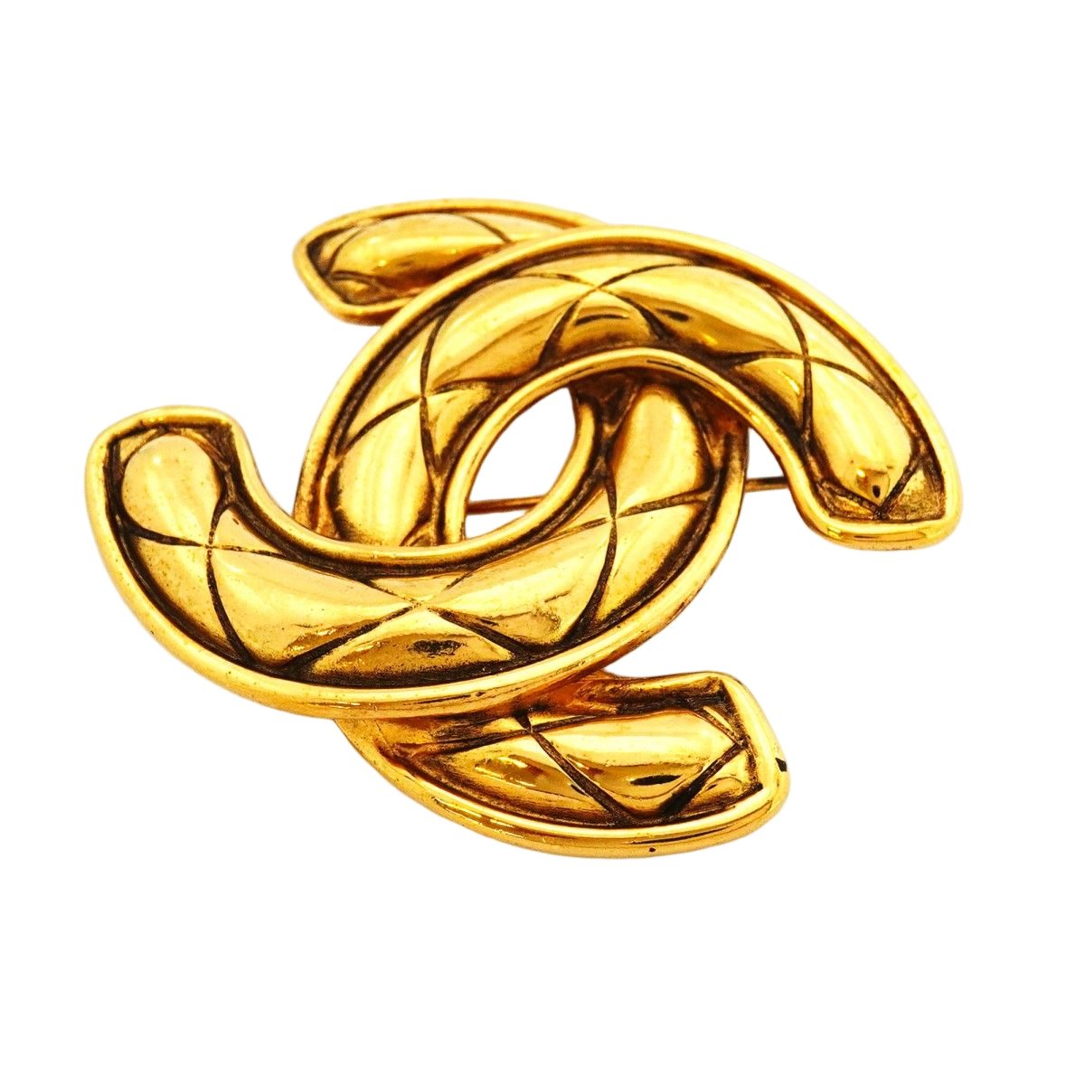 Chanel Brooch Vintage CC Logo Quilted Gold Plated — view 2