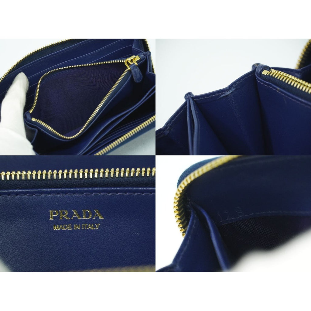 Prada Saffiano Leather Zip Around Wallet Blue — view 9