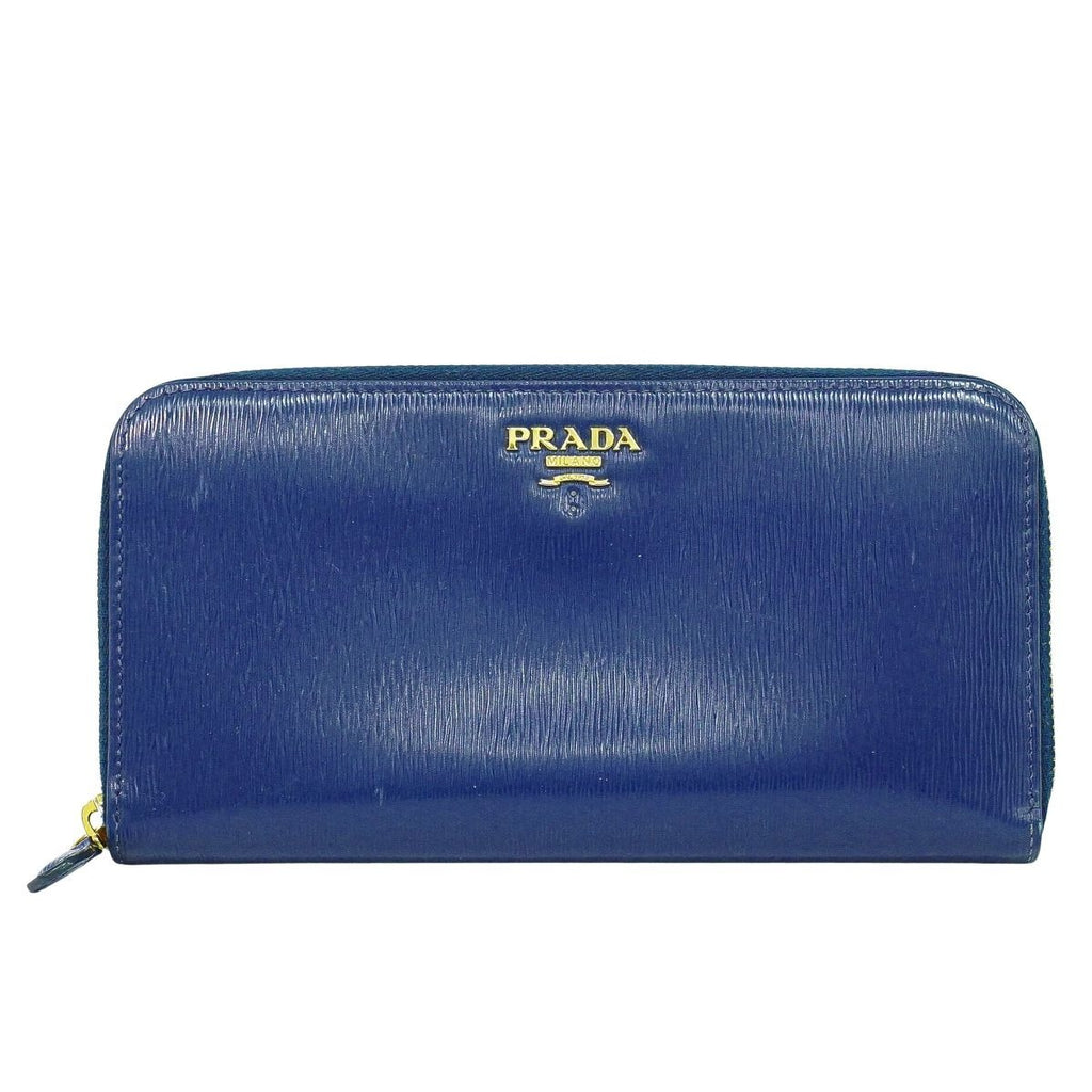 Prada Saffiano Leather Zip Around Wallet Blue