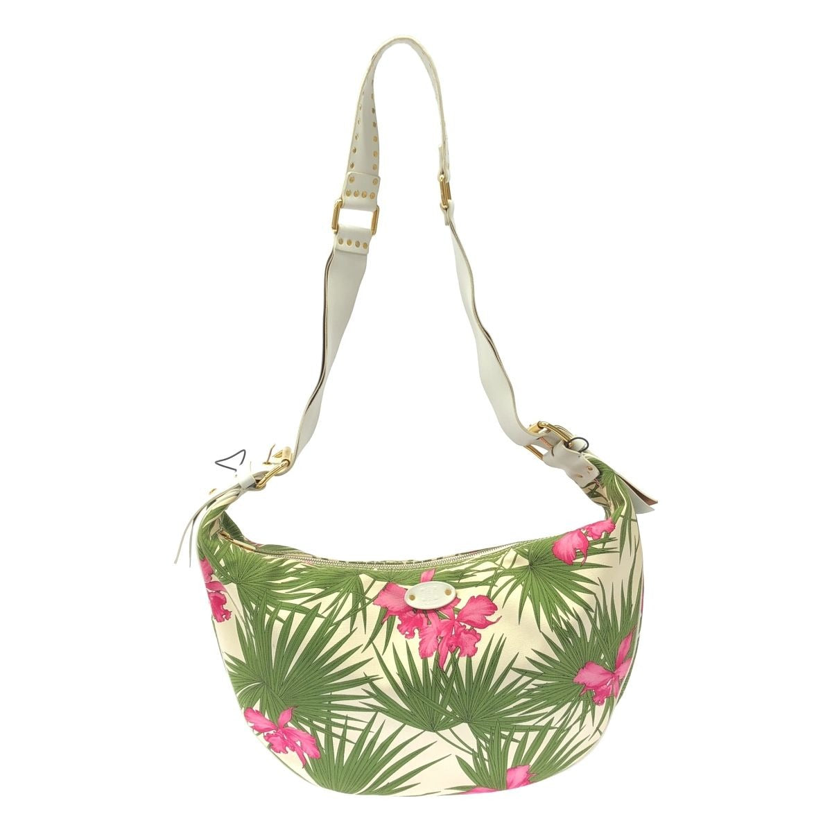 Celine Vintage Botanical Flower Print Shoulder Bag White