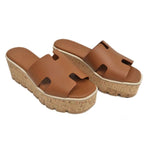 Hermes Eze Sandals Size 39 Leather Cork Natural Thick Sole Shoes — view 2