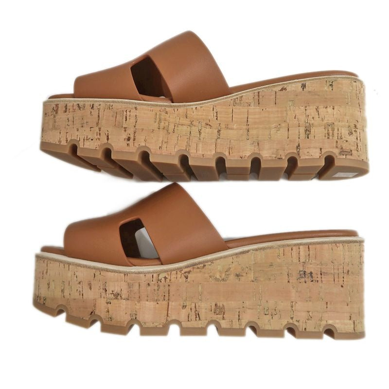 Hermes Eze Sandals Size 39 Leather Cork Natural Thick Sole Shoes — view 4