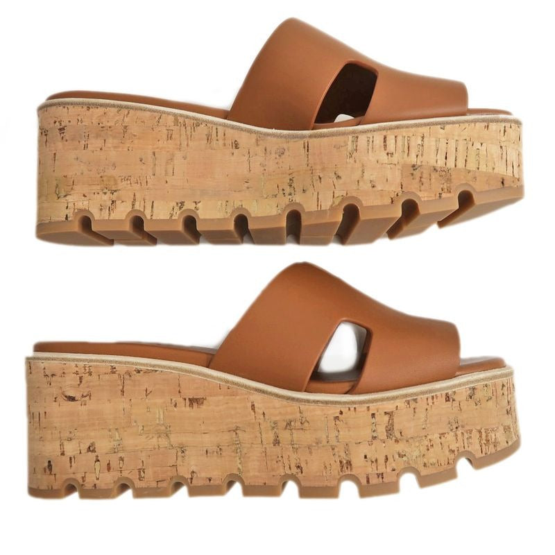 Hermes Eze Sandals Size 39 Leather Cork Natural Thick Sole Shoes — view 5