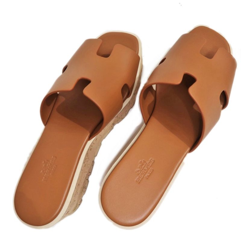 Hermes Eze Sandals Size 39 Leather Cork Natural Thick Sole Shoes — view 6