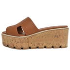 Hermes Eze Sandals Size 39 Leather Cork Natural Thick Sole Shoes
