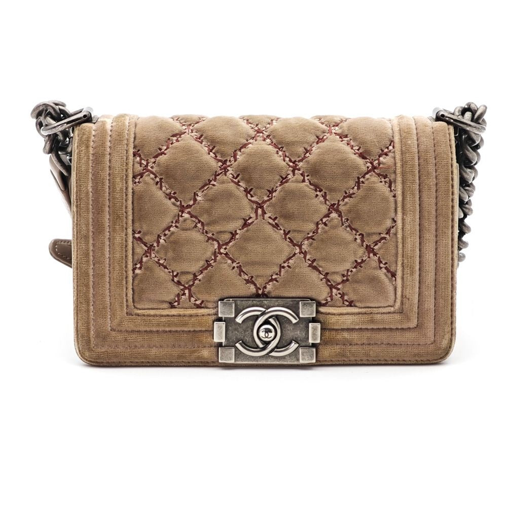 Chanel Shoulder Bag Boy Velvet Light Brown — view 2