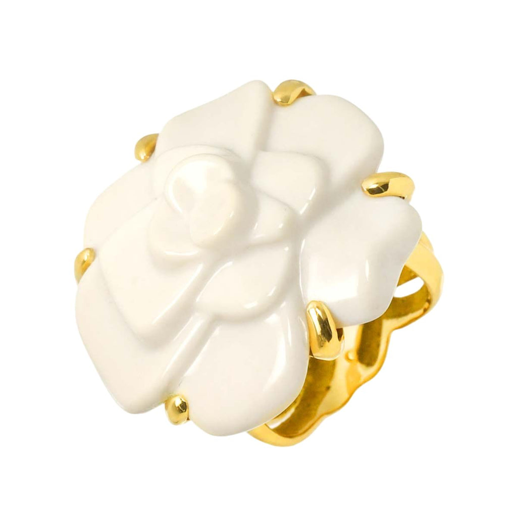 Chanel Camellia Ring Cacholong 18k YG Yellow Gold