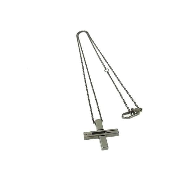 Gucci Necklace Cutout G Cross Black SV 925