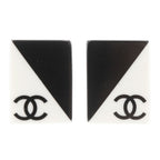 Chanel CC Logo Square Plastic Black White Earrings