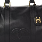 Chanel Caviar Leather Large Bowler Bag Travel Duffle Black CC Tote