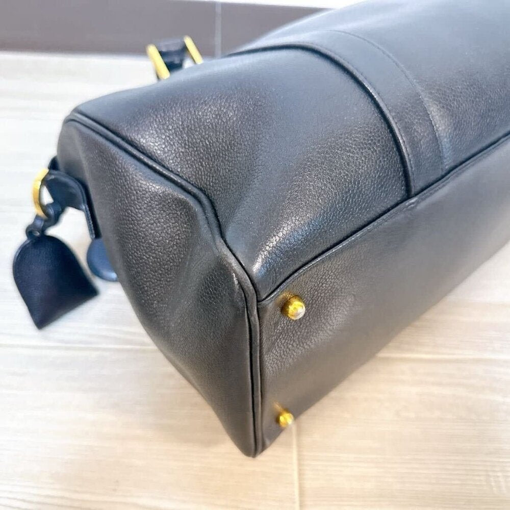 Chanel Caviar Leather Large Bowler Bag Travel Duffle Black CC Tote