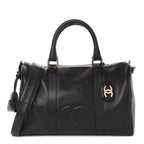 Chanel Caviar Leather Large Bowler Bag Travel Duffle Black CC Tote