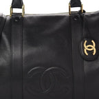 Chanel Caviar Leather Large Bowler Bag Travel Duffle Black CC Tote — view 9