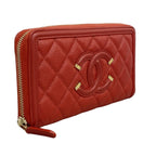 Chanel Wallet Quilted Filigree Caviar Leather Red Gold — view 2