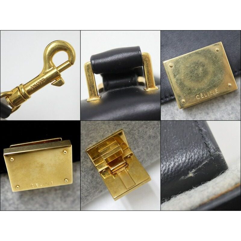 Celine Trapeze Handbag Leather Felt Black Gray Gold — view 8