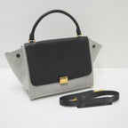 Celine Trapeze Handbag Leather Felt Black Gray Gold