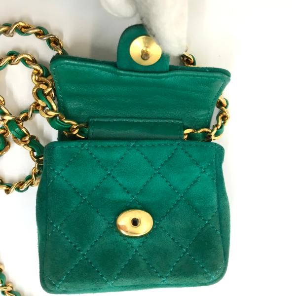 Chanel Suede Mini Chain Shoulder Bag Green — view 8