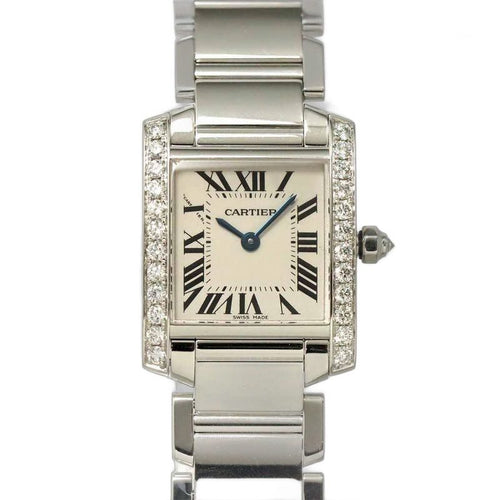 Cartier Tank Francaise SM Watch Diamond Bezel 18k White Gold Quartz
