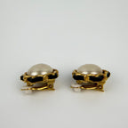 Chanel CC Logo Earrings Chain Faux Pearl Gold Vintage — view 3