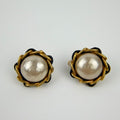 Chanel CC Logo Earrings Chain Faux Pearl Gold Vintage