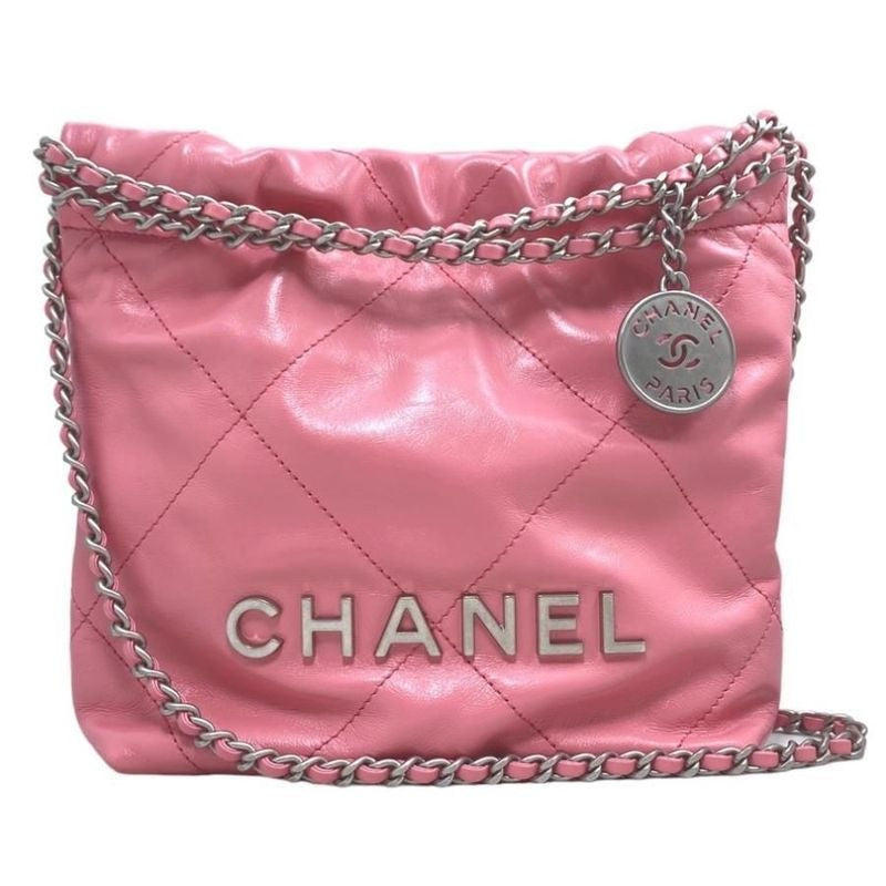 Chanel 22 Mini Shoulder Bag As3980 Shiny Calfskin Logo Chain Pink