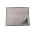 Prada Logo Plate Saffiano Leather Card Case 1 Mc223 Silver